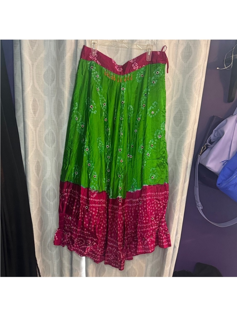 Handmade Indian Ethnic Skirt Green Pink Size XL